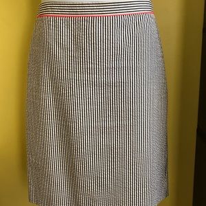 J CREW blue white seersucker No 2 Pencil skirt 8